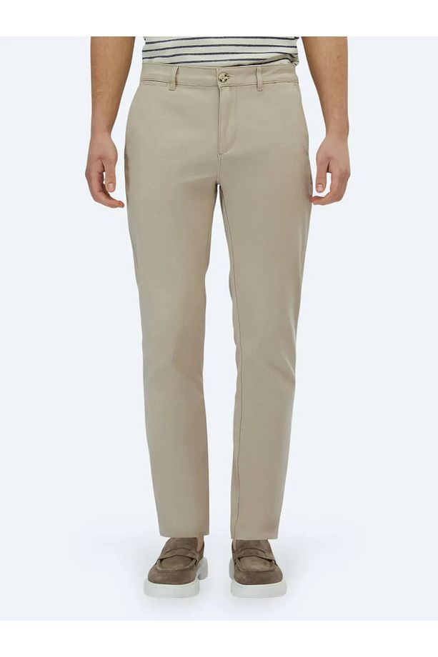 Bej Düz Dokuma Regular Fit Casual Pamuk Karışımlı Pantolon - 2
