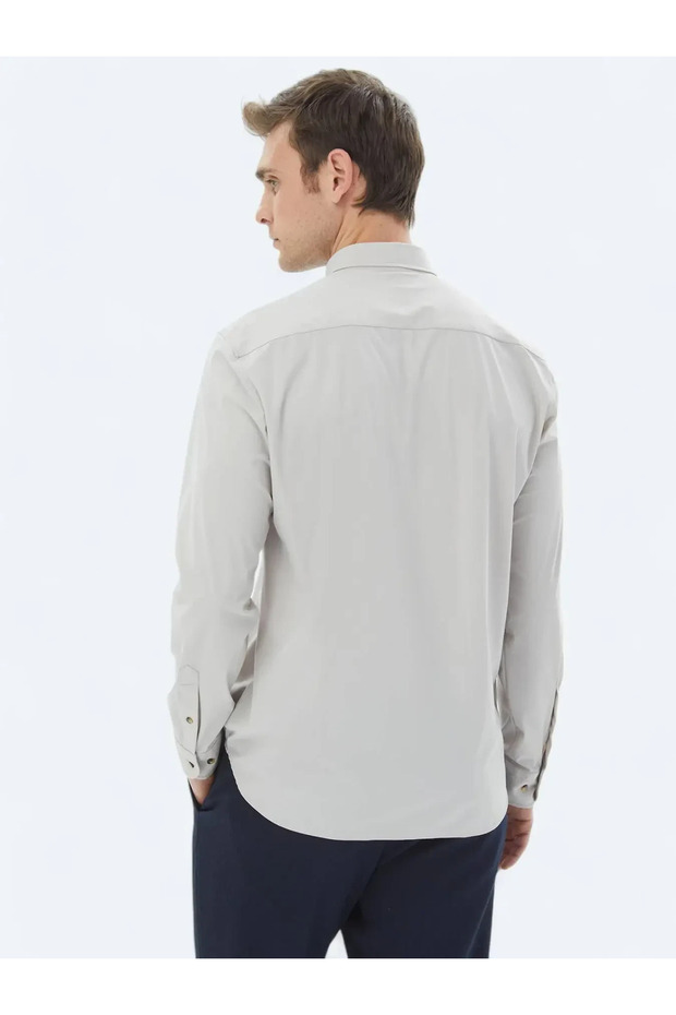 Ekru Düz Regular Fit Casual Gömlek - 6