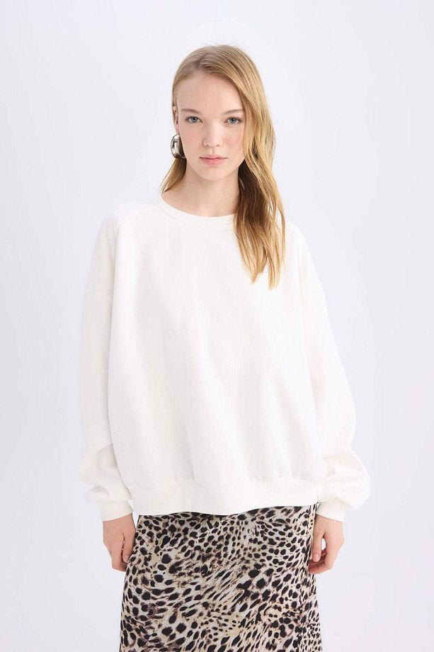 Coool Oversize Geniş Kalıp Bisiklet Yaka Basic Düz Kalın Siyah Sweatshirt D9022AXNS - 6