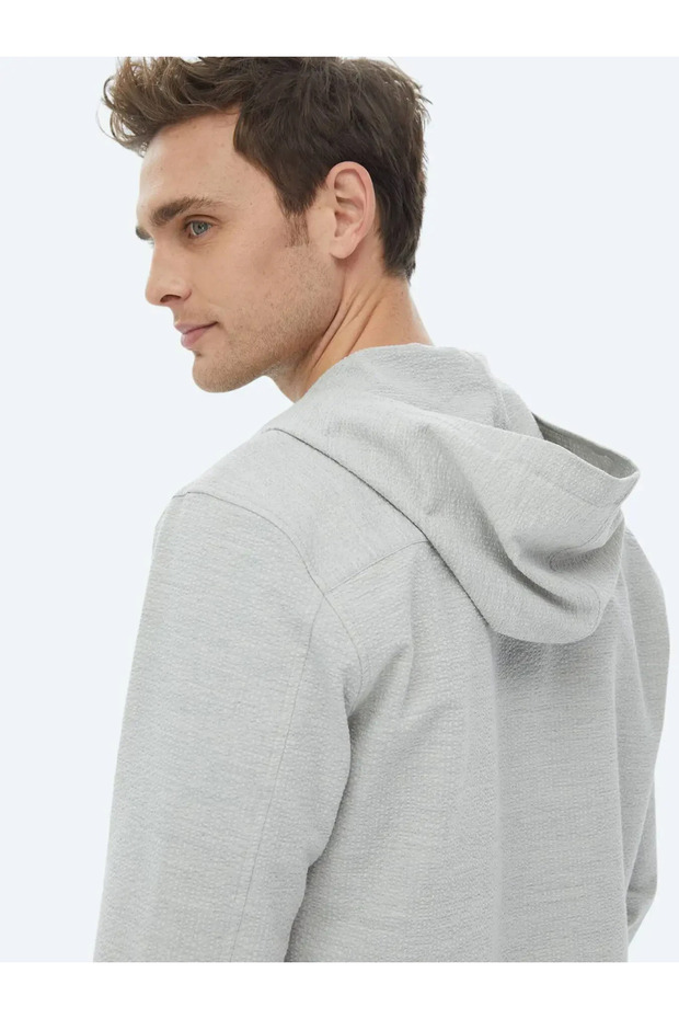 Gri Regular Fit Dokuma Pamuk Karışımlı Overshırt - 7