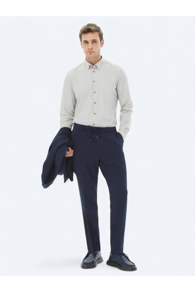 Ekru Düz Regular Fit Casual Gömlek - 2