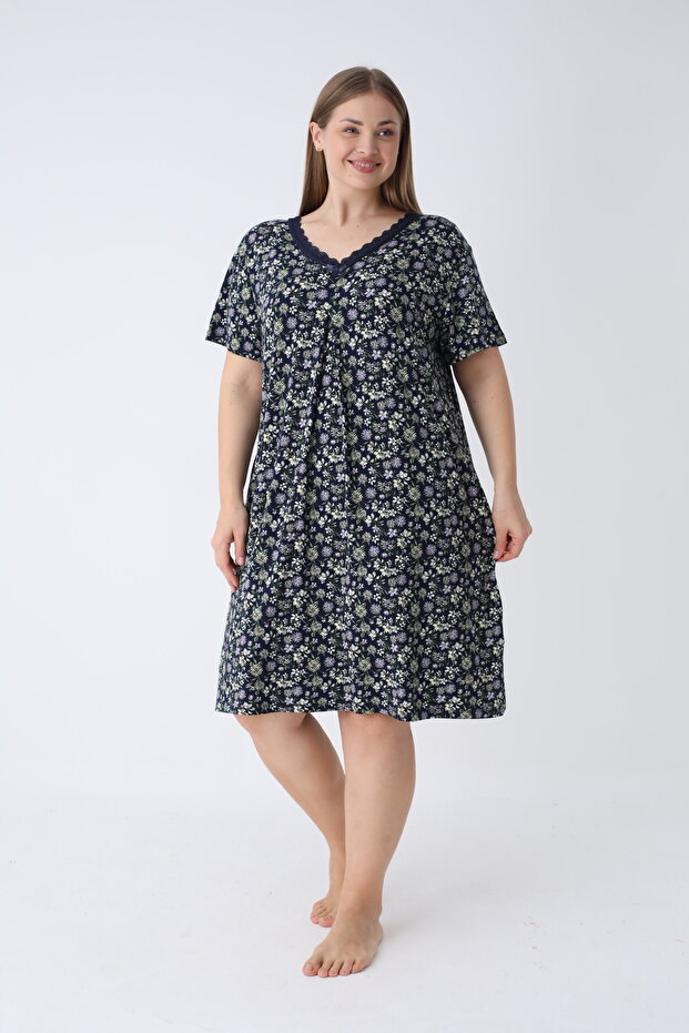 ثوب نوم قطني ممشط منقوش مقاس كبير - 12169 - 4