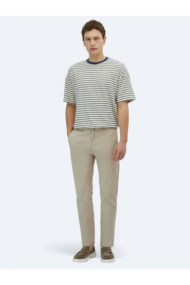Bej Düz Dokuma Regular Fit Casual Pamuk Karışımlı Pantolon - 1