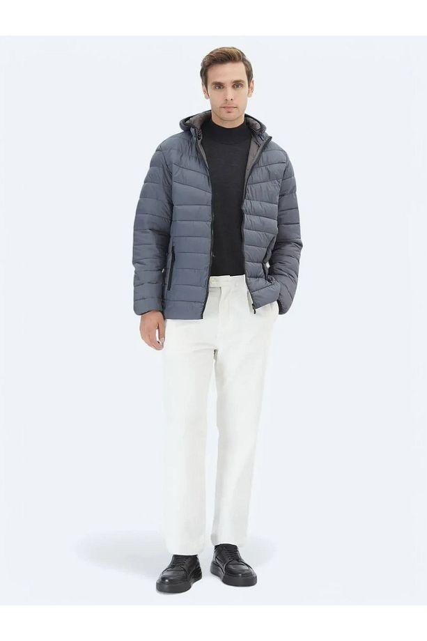 Gri Regular Fit Casual Dokuma Mont - 2