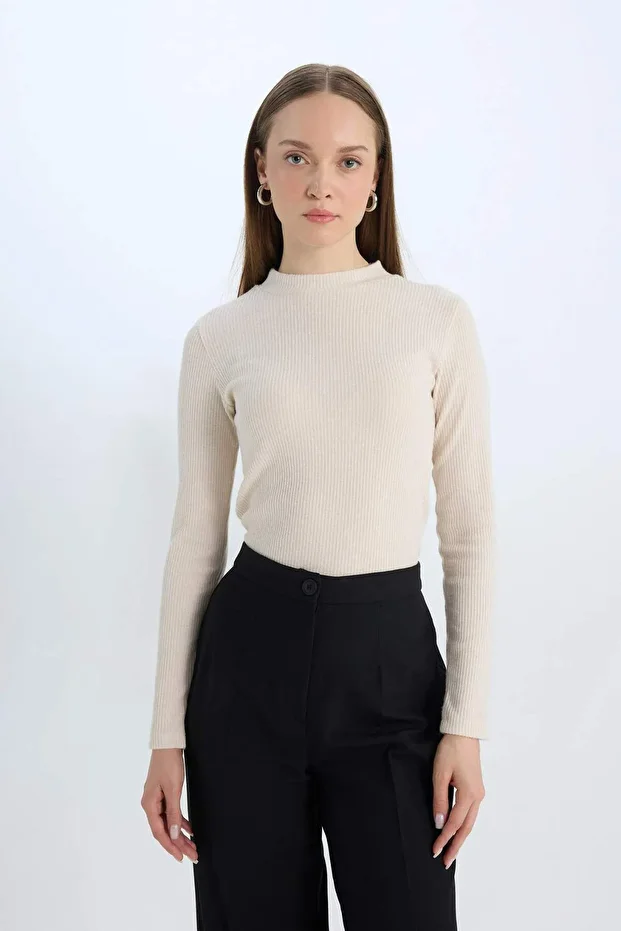 Regular Fit Basic Düz Fitilli Kaşkorse Uzun Kollu Tişört E0296AX24WN - 3