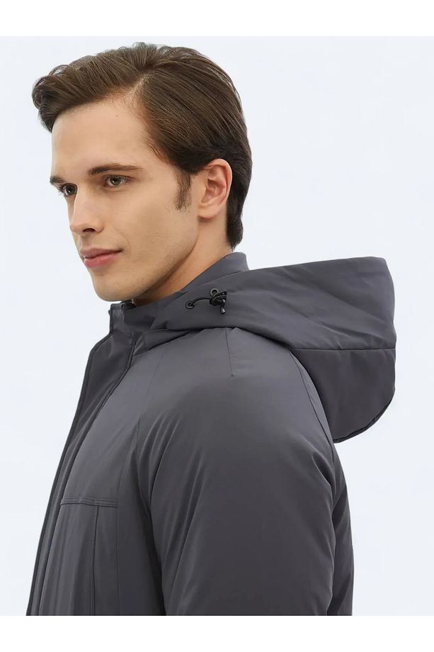 Gri Regular Fit Casual Dokuma Mont - 5