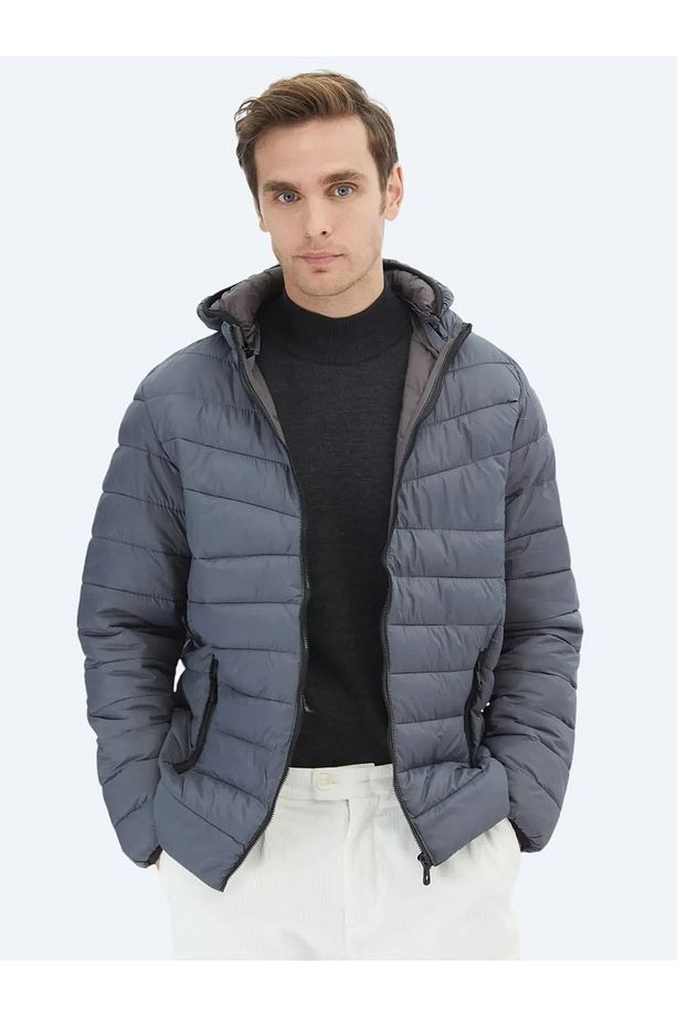 Gri Regular Fit Casual Dokuma Mont - 1