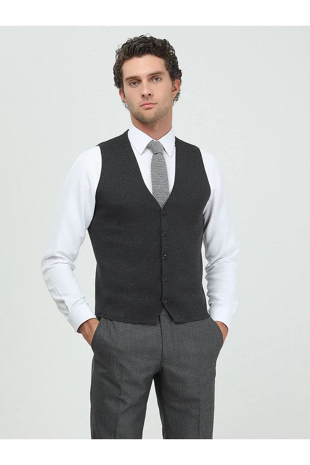 Antrasit Regular Fit Casual Örme Triko Yelek - 3