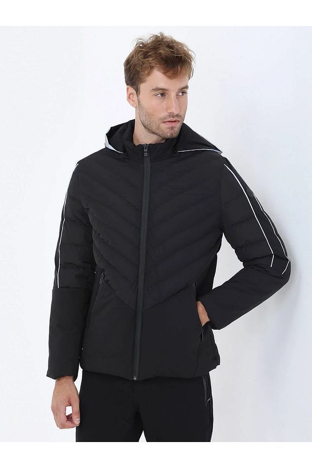 Siyah Regular Fit Kapüşonlu Casual Dokuma Mont - 1
