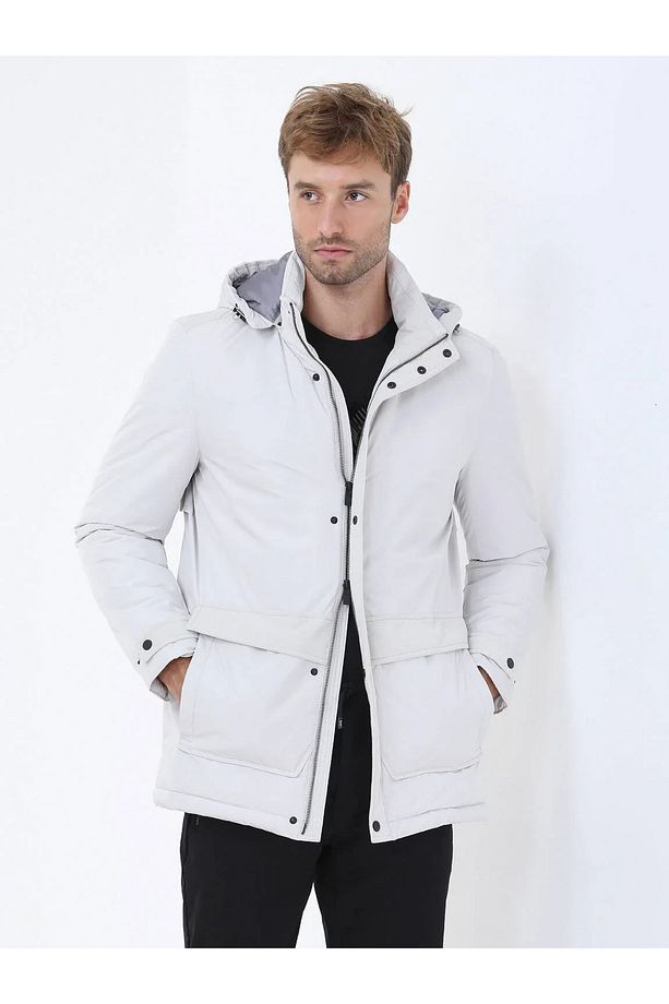 Taş Regular Fit Kapüşonlu Casual Dokuma Kaban - 1