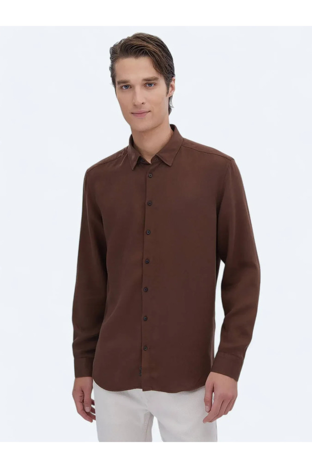 Kahverengi Fitilli Regular Fit Dokuma Casual Gömlek - 3