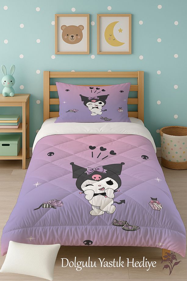 Kuromi Desenli Tek Kişilik Çocuk Yorganı Uyku Seti TLAG-325 - 1