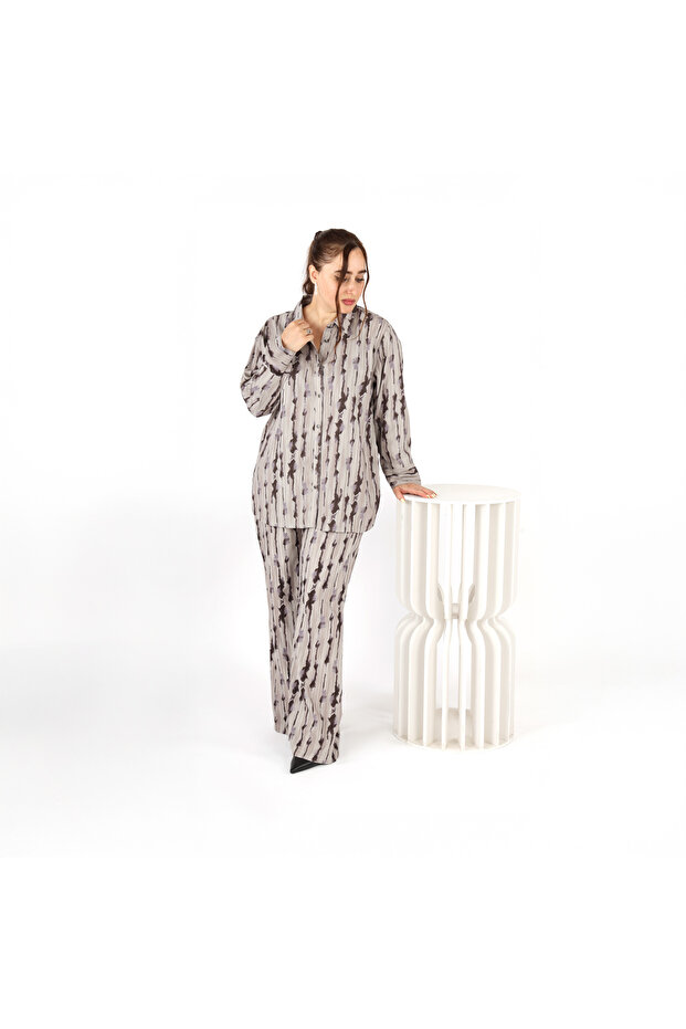 Co-Ord Set – Solid Brown Shirt and Pant with Sequin Work in Cotton-Polyester Blend.