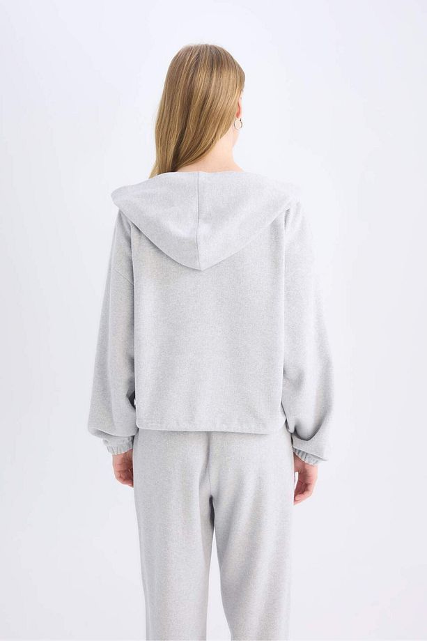Coool Loose Fit Basic Düz Kapüşonlu Fermuarlı Sweatshirt  E1464AX24WN - 7