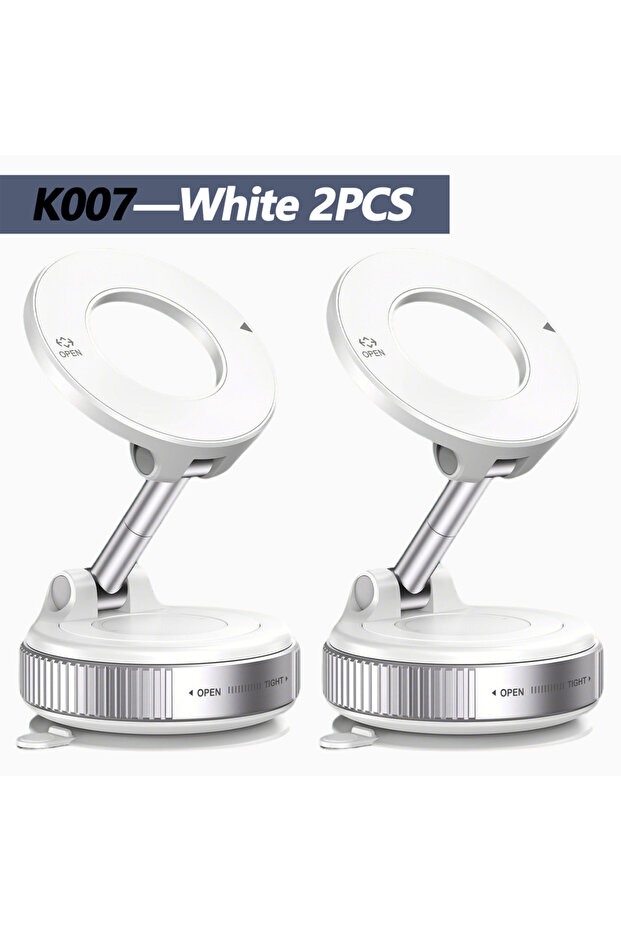K007 أبيض، طقم من قطعتين K007/K009 حامل هاتف سيارة مغناطيسي قوي بتصميم قابل للطي بزاوية 360 درجة، قابل للتعديل، فراغ