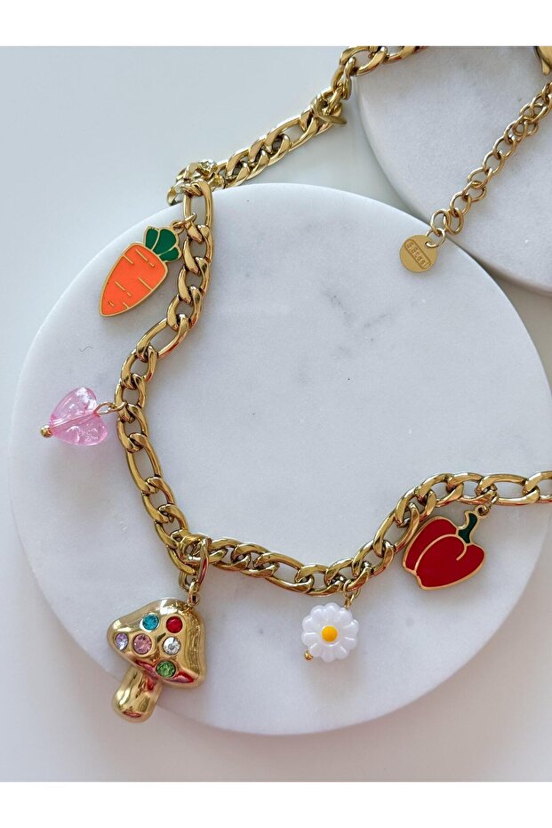 Çelik Mantar Charm Kolye - 3