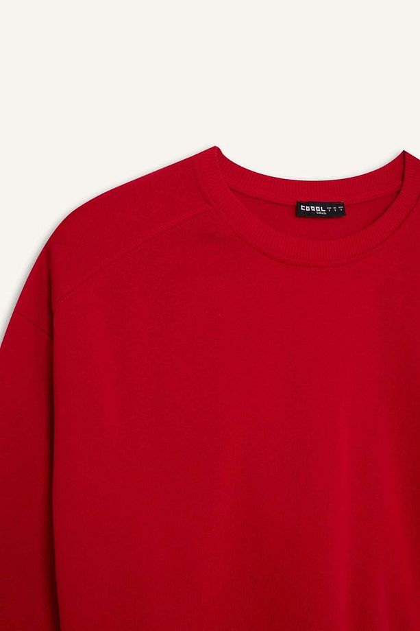 Coool Oversize Geniş Kalıp Bisiklet Yaka Kalın Basic Düz Sweatshirt A4177AX24WN - 8