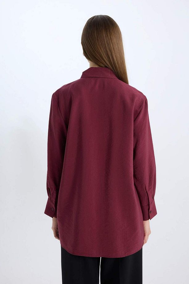 Relax Fit Modal Basic Düz Uzun Kollu Gömlek Tunik D8523AX24WN - 6
