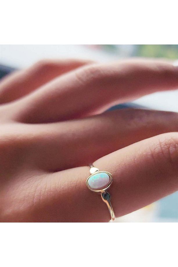 Opal Sıvama Taşlı Tek Taş Evlilik Teklifi Yüzüğü-0.90 Karat Kristal Opal 925 Ayar Gümüş Tek Taş Yüzü - 1