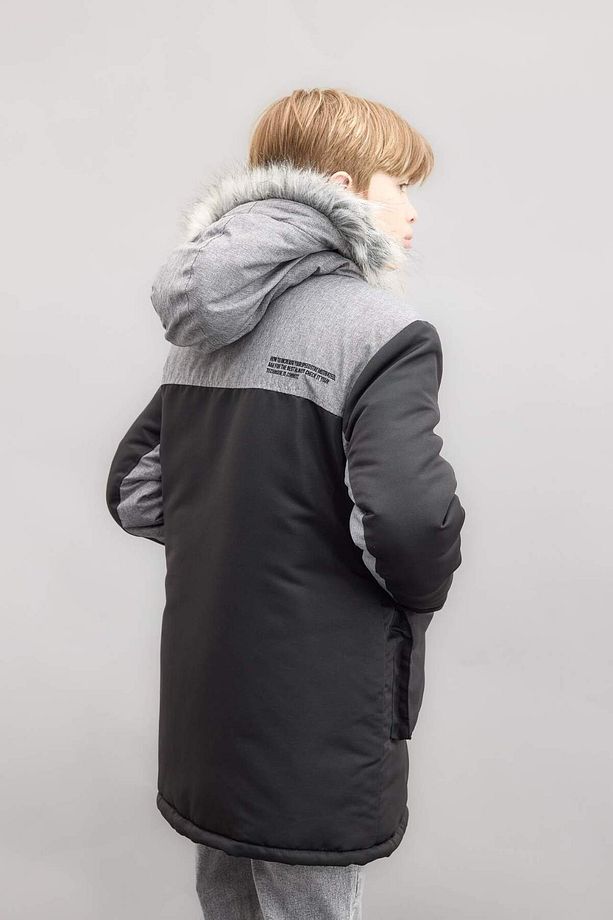 Erkek Çocuk Çıkarılabilir Suni Kürk Yaka Kapüşonlu Pelüş Astar Parka C8990A824CW - 4
