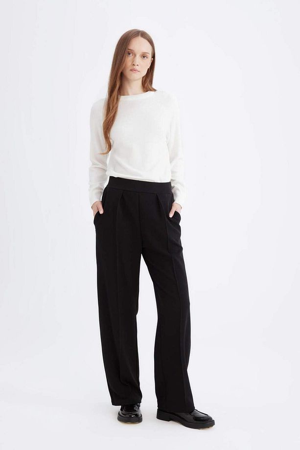 Relax Fit Beli Lastikli Basic Düz Krep Palazzo Pantolon D6884AX24WN - 2