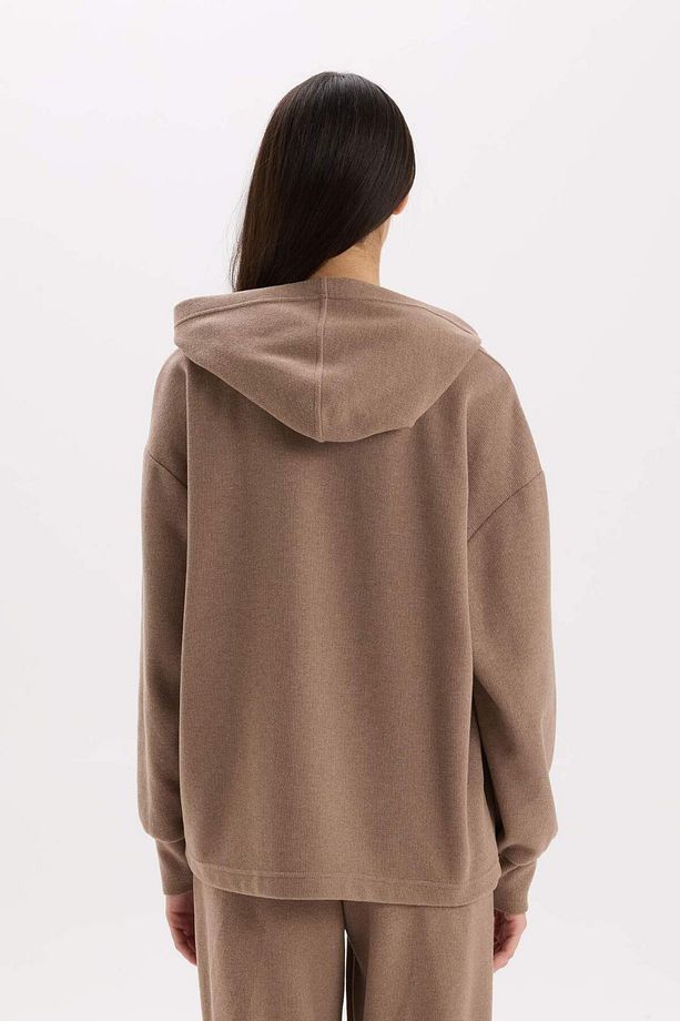 Relax Fit Kapüşonlu Basic Düz Sweatshirt E1995AX24WN - 6