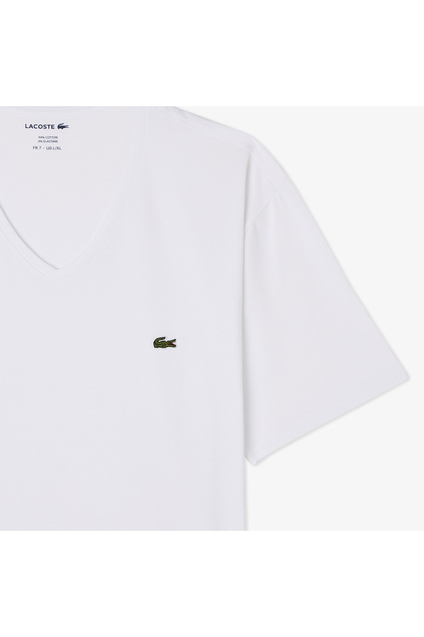 Erkek Slim Fit V Yaka Beyaz T-Shirt - 4