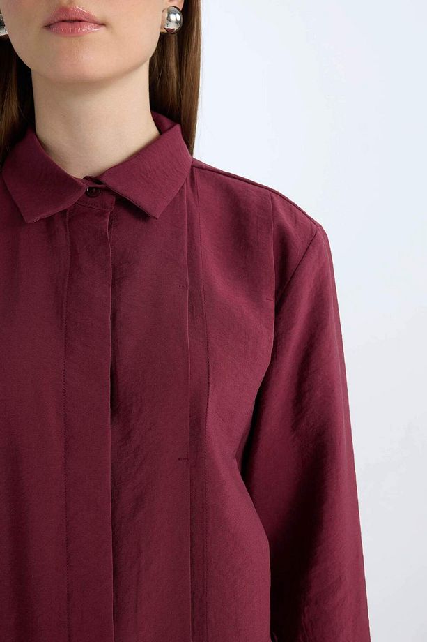 Relax Fit Modal Basic Düz Uzun Kollu Gömlek Tunik D8523AX24WN - 5