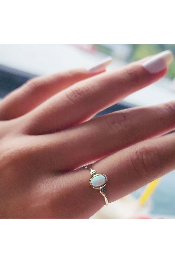 Opal Sıvama Taşlı Tek Taş Evlilik Teklifi Yüzüğü-0.90 Karat Kristal Opal 925 Ayar Gümüş Tek Taş Yüzü - 3