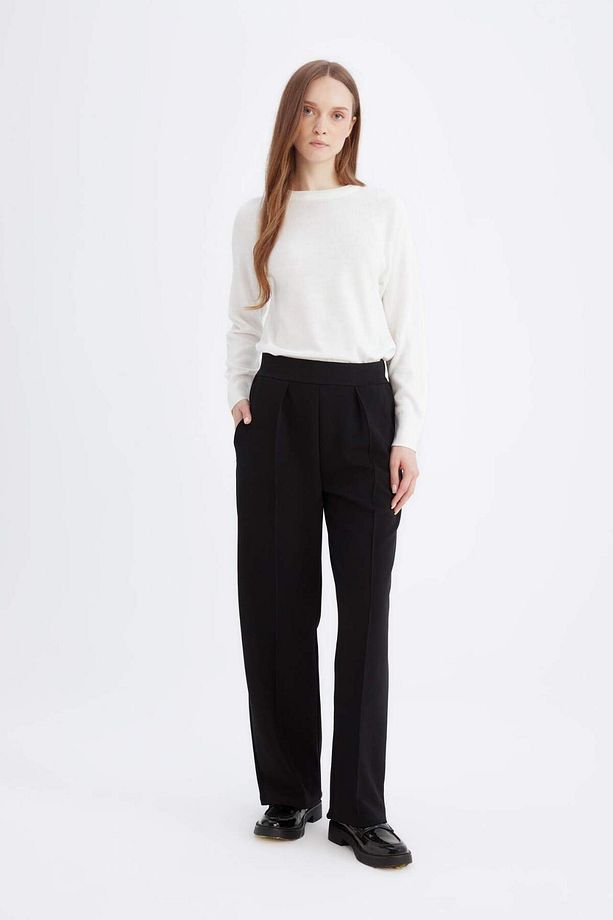 Relax Fit Beli Lastikli Basic Düz Krep Palazzo Pantolon D6884AX24WN - 1