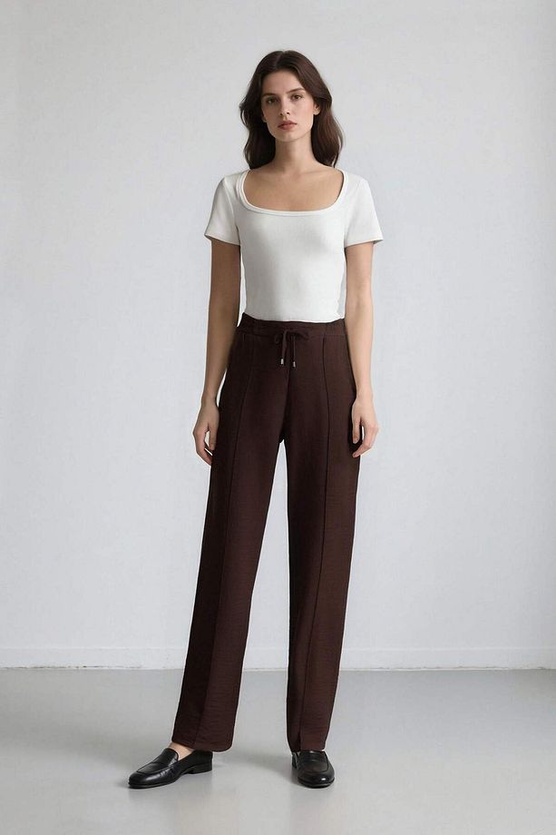 Siyah Jogger Pantolon Lastikli Bel Bağcıklı Basic Düz Paça D2573AX24AU - 1