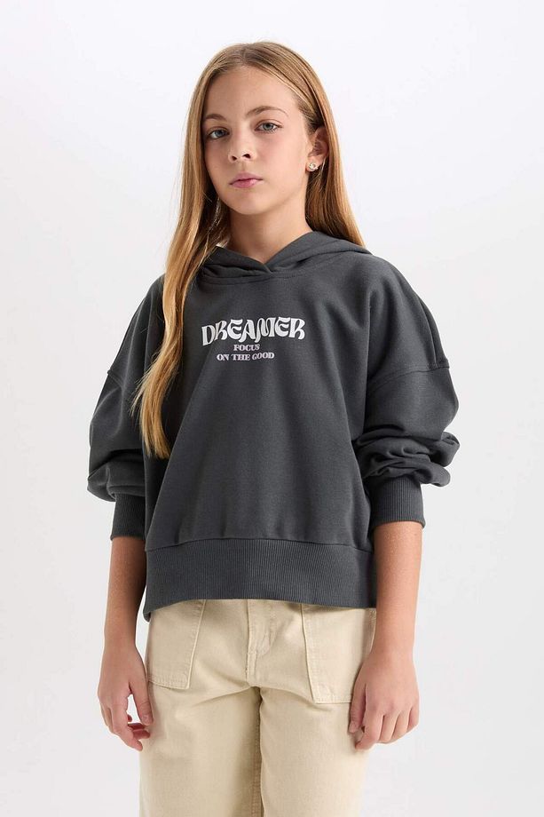 Kız Çocuk Oversize Kapüşonlu Baskılı Sweatshirt D7040A824WN - 1
