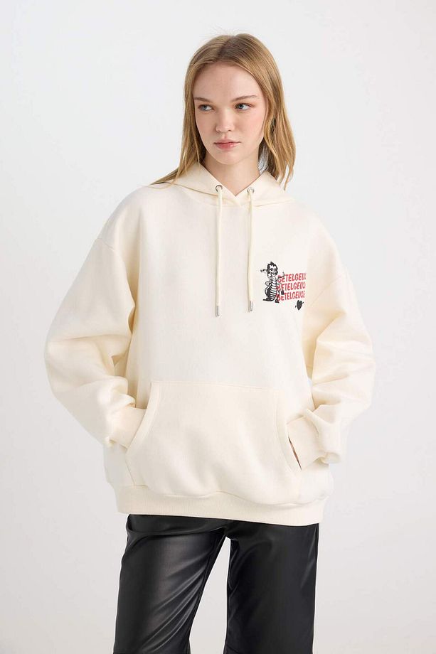 Coool Beetlejuice Oversize Geniş Kalıp Kapüşonlu Baskılı Kalın Sweatshirt D7984AX24WN - 7