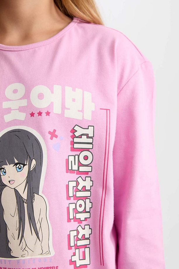 Kız Çocuk Pijama Takımı Baskılı Uzun Kollu Üst Uzun Alt D8191A8NS - 4