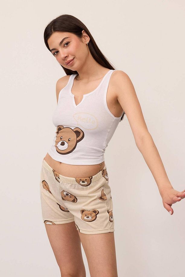Ayıcık Baskılı Şortlu Pijama Takımı Ş083-J2 - 4