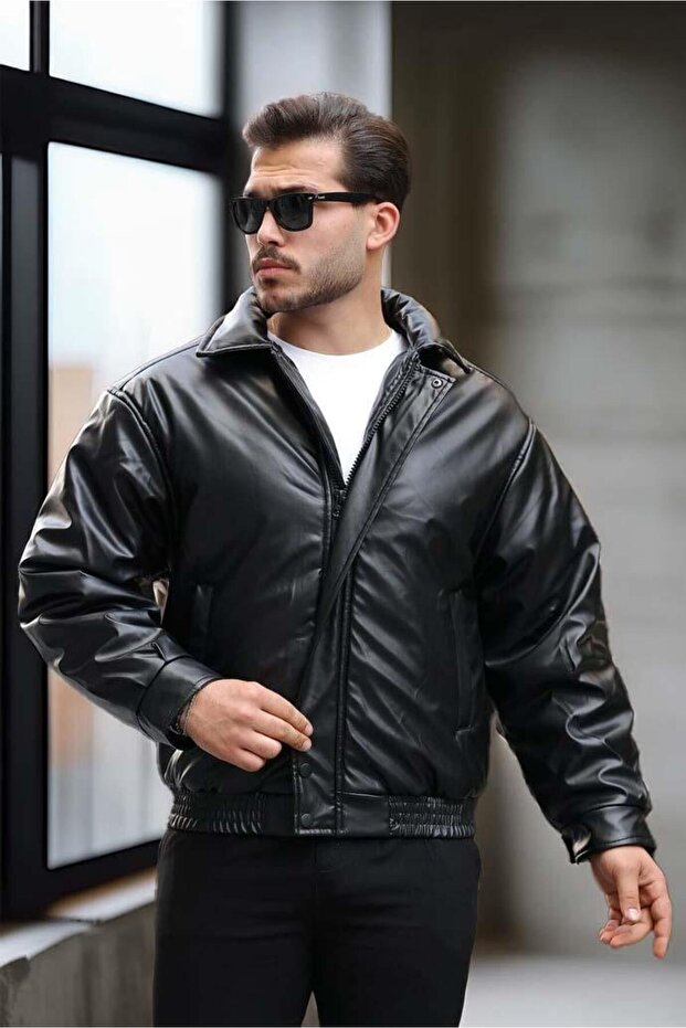 Oversize Premium Leather Jacket - Black - 3