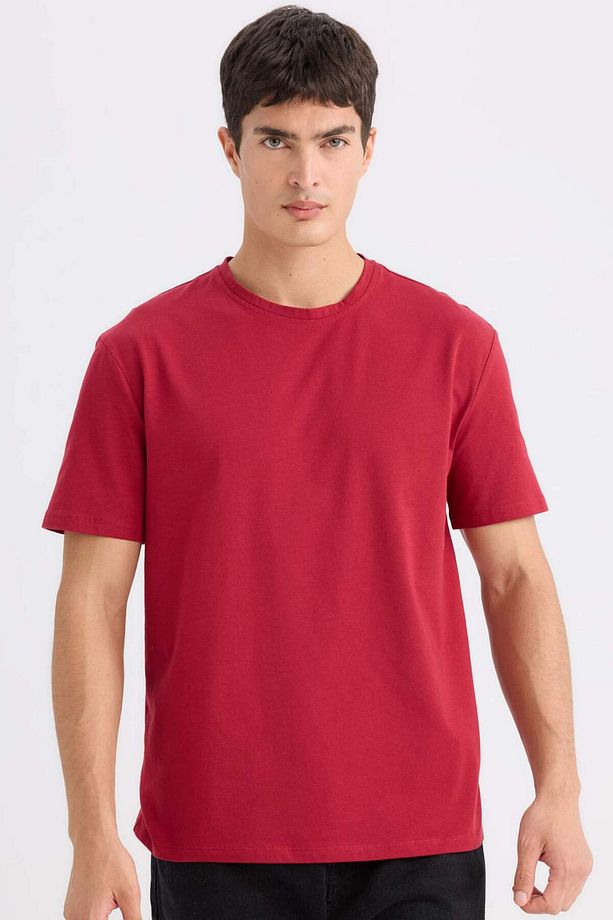 %100 Pamuk New Regular Fit Bisiklet Yaka Basic Düz Kısa Kollu Tişört E1091AXNS - 1