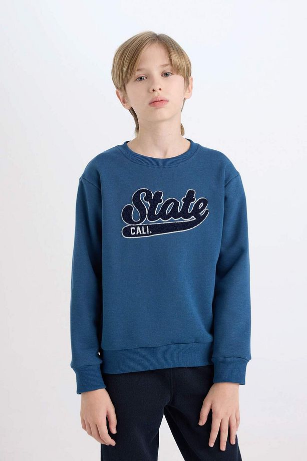 Erkek Çocuk Lacivert Bisiklet Yaka Nakışlı Sweatshirt D3053A824WN - 1