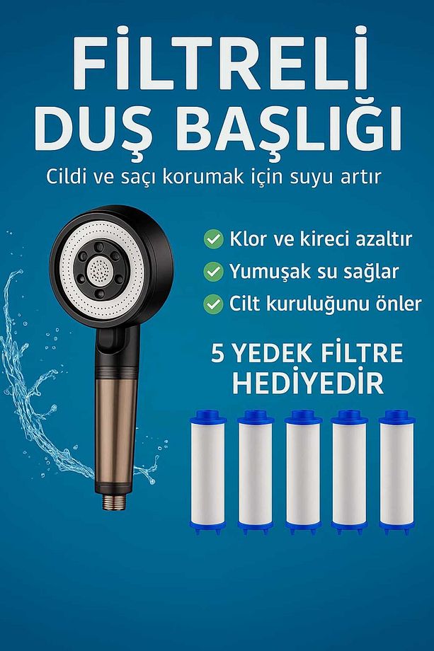 Filtreli Duş Başlığı 5 Yedek Filtre | Su Arıtmalı, Klor Ve Kireç Önleyici, Yüksek Basınçlı - 2
