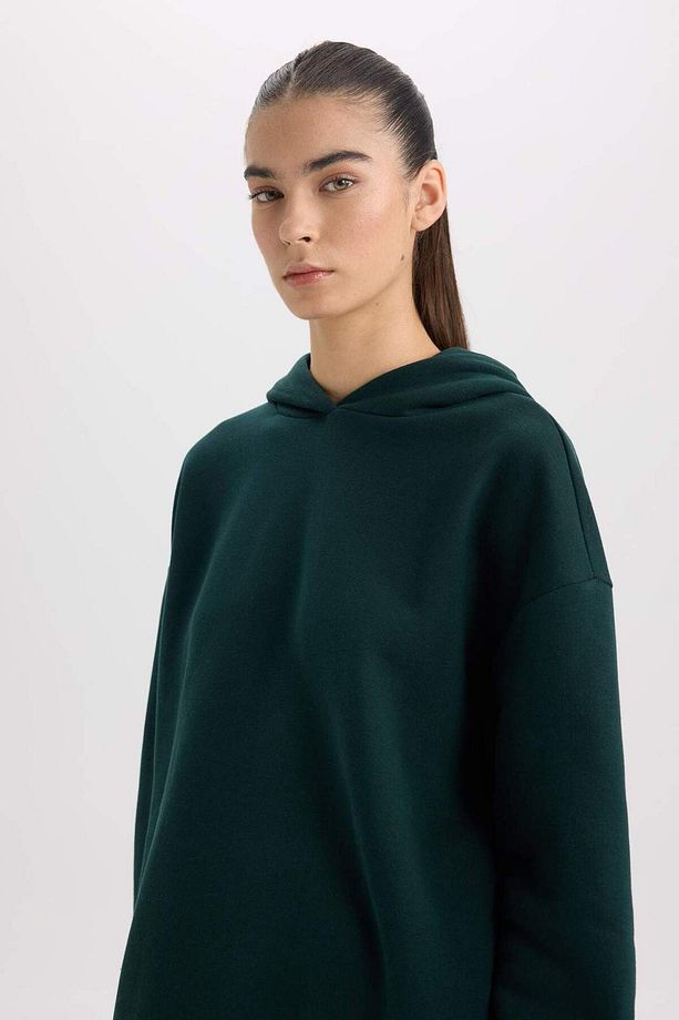 Relax Fit Kapüşonlu Kalın Basic Düz Sweatshirt D9935AX24WN - 4
