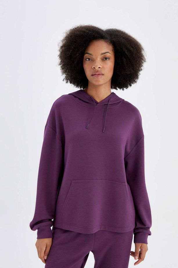 DeFactoFit Oversize Geniş Kalıp Modal Kapüşonlu Kanguru Cepli Sporcu Sweatshirt B5206AX24AU - 5