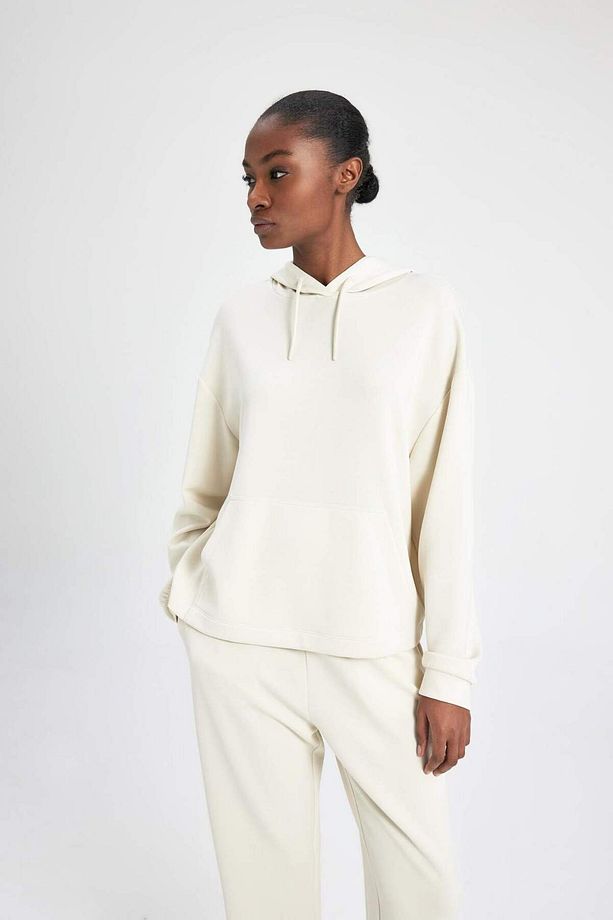 DeFactoFit Oversize Geniş Kalıp Modal Kapüşonlu Kanguru Cepli Sporcu Sweatshirt B5206AX24AU - 6