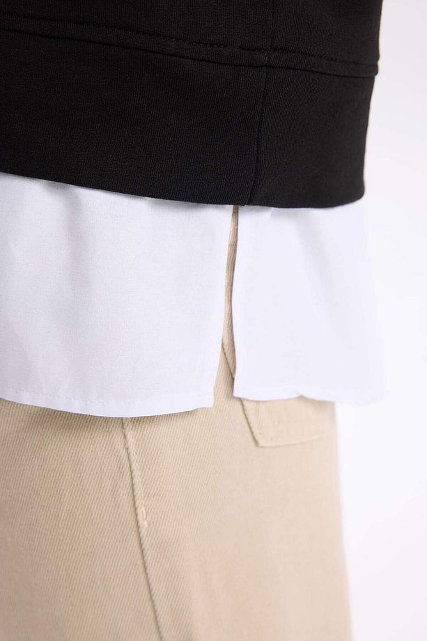 Kız Çocuk Relax Fit Bisiklet Yaka Etek Ucu Detaylı Sweatshirt D0703A824AU - 6