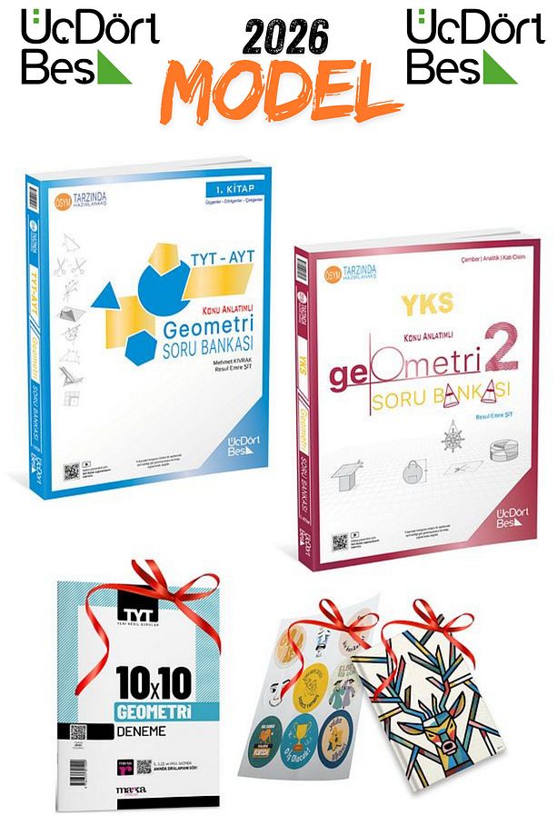 2026 Model Üç Dört Beş Yayınları Tyt Ayt Geometri 1. Ve 2. Kitap Seti 3 Hediyeli Set 345 Yayınları - 3
