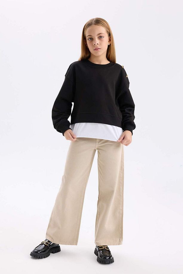 Kız Çocuk Relax Fit Bisiklet Yaka Etek Ucu Detaylı Sweatshirt D0703A824AU - 2