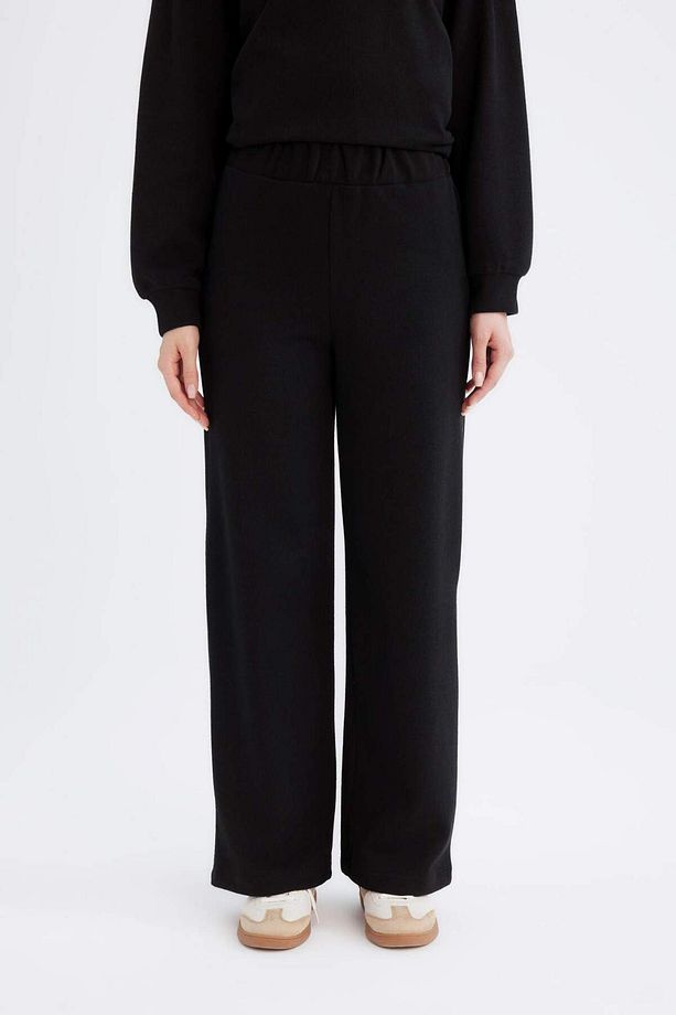 Relax Fit Beli Lastikli Selanik Kumaş Basic Düz  Triko Siyah Pantolon B4311AX24WN - 3