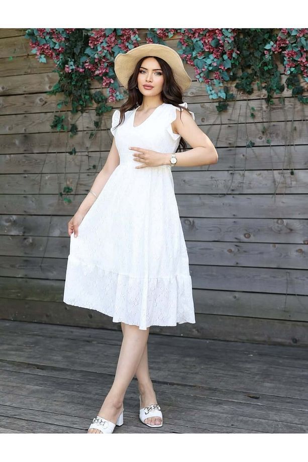 V YAKA GÜPÜRLÜ ELBİSE - 1