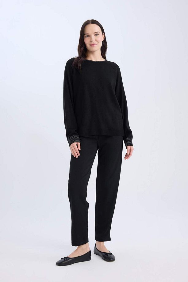 Pantolon Straight Fit Lastikli Bel Piliseli Basic Düz D4405AX24WN - 3