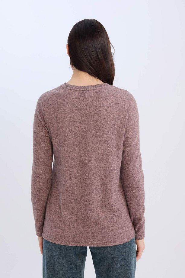 Regular Fit Bisiklet Yaka Casual Basic Düz Uzun Kollu Tişört D7482AX24AU - 5