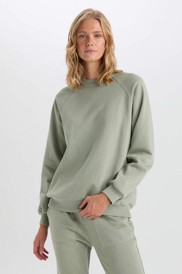 Oversize Geniş Kalıp Bisiklet Yaka Kalın Basic Düz Casual Sweatshirt V2697AZ24WN - 3